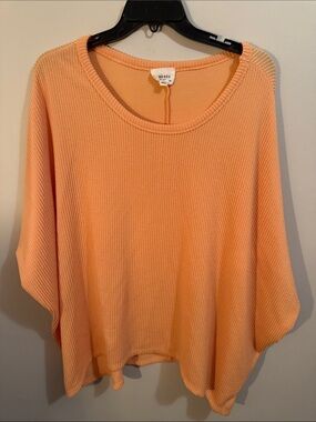 Andree Peach Waffle Knit Scoop Neck Pullover oversized S/M